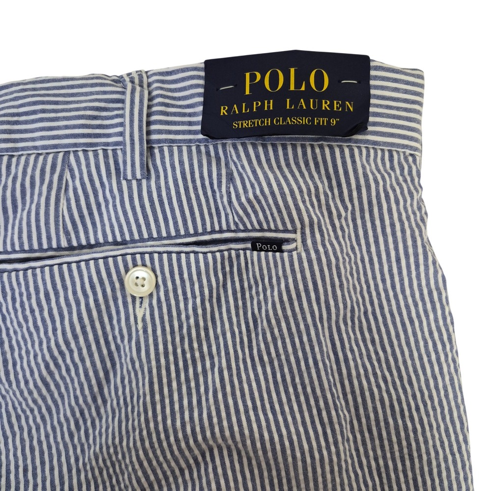 NWT Polo Ralph Lauren Shorts Mens 52B Blue Seersucker Stripe Stretch Classic Fit